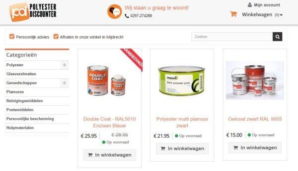 Verkoop van polyester materialen, epoxy, gelcoat, topcoat, gereedschappen